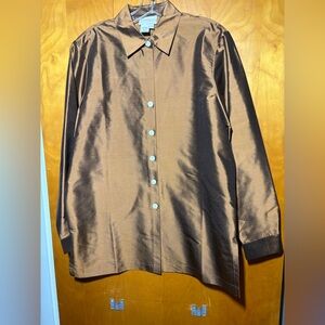 Brown/Bronze Silk Button-Up Shirt From Coldwater Creek, size Medium